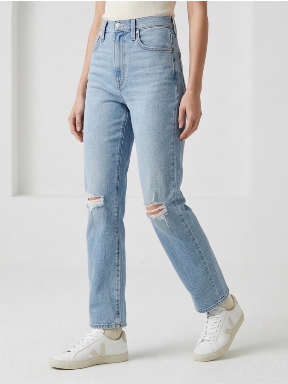 Madewell Perfect Vintage Straight Jeans High Rise Distressed Light Wash Size 26